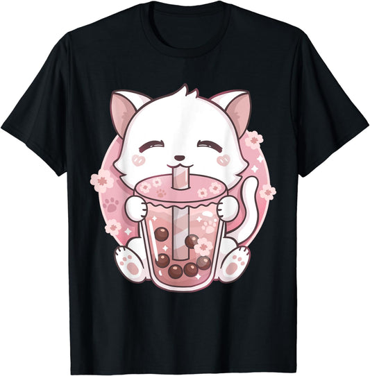 Anime Kawaii Boba Cat Bubble Tea Cat Boba Tea Cat T-Shirt