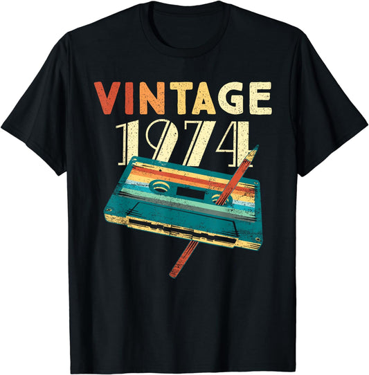 Vintage 1974 Music Cassette 50th Birthday Gifts 50 Years Old T-Shirt