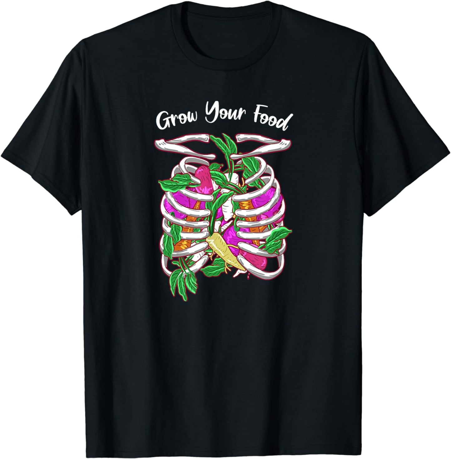 Grow Your Food Skeleton Funny Garden Plant Green Thumb Gift T-Shirt