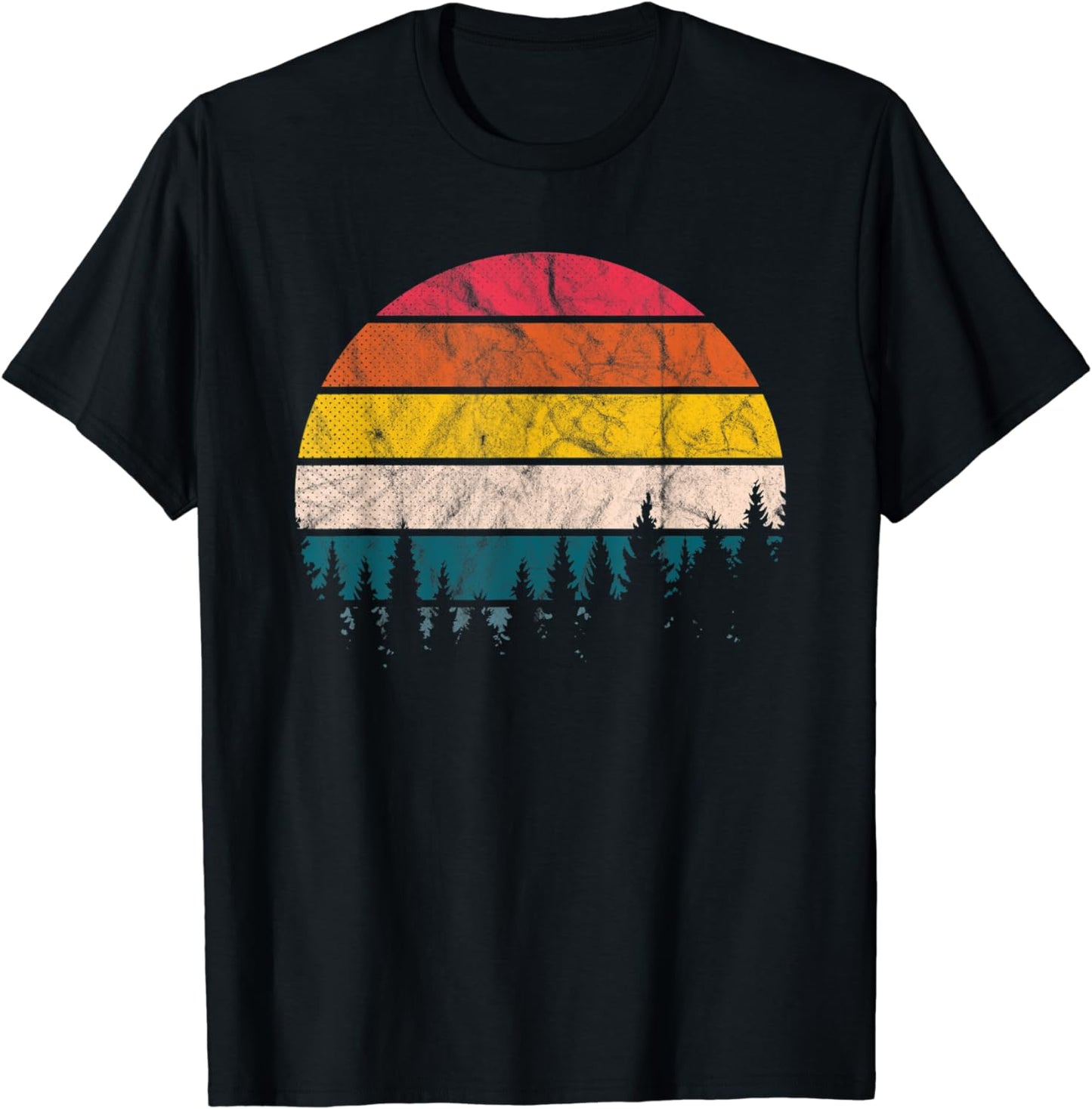 Retro Vintage Trees Cool Art Nature Sunrise Hiking Camping T-Shirt