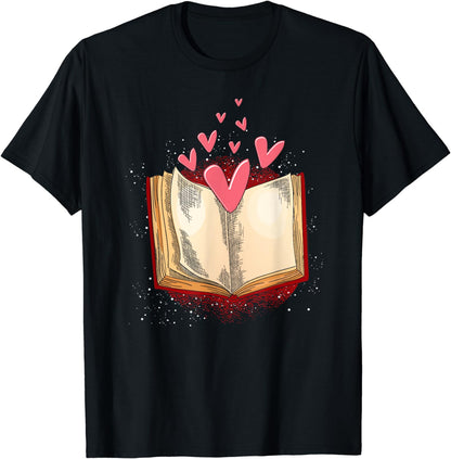 Reader Bookworm Book Nerd Book Lover Gift Heart Reading T-Shirt