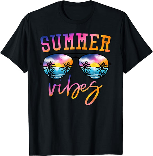 Summer Vibes Sunglasses With Palm Tree Funny Beach Life T-Shirt