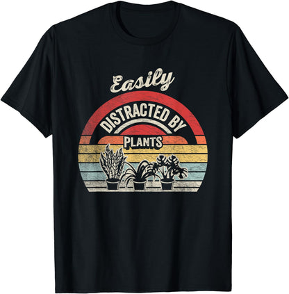 Retro Vintage Easily Distracted By Plants Gardening T-Shirt