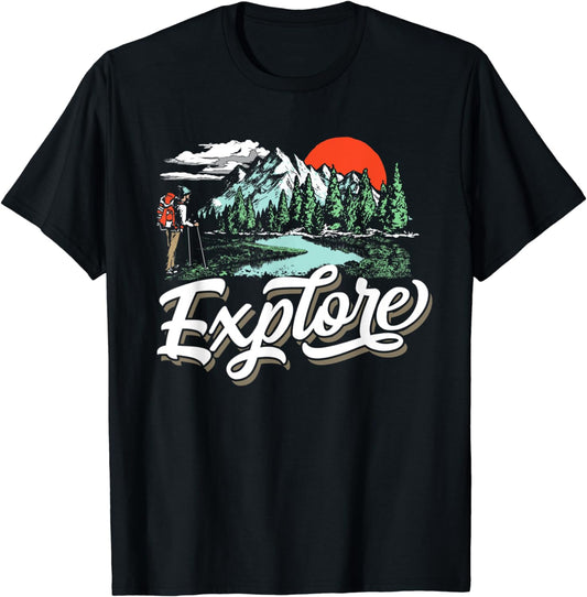 Explore Vintage Hiking & Mountains Retro Vibe Graphic T-Shirt