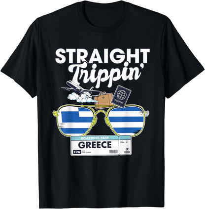 Straight Trippin' Greece Vacation Tour Travel Trip Matching T-Shirt