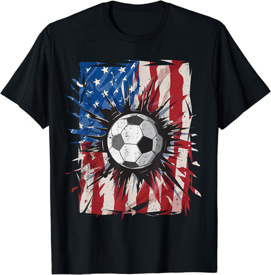 Patriotic Soccer 4th of July Men USA American Flag Boys T-Shirt