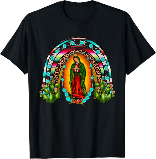 Our Lady of Guadalupe Saint Virgin Mary Serape Rainbow T-Shirt