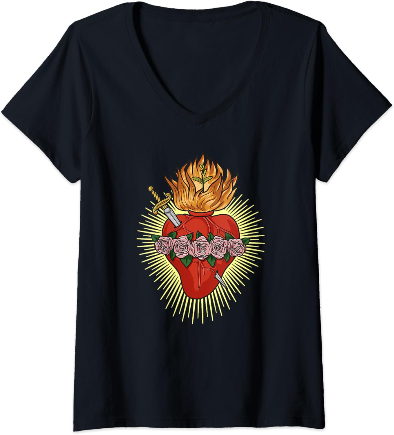 Womens Immaculate Heart of Mary Marian Traditional Catholic V-Neck T-Shirt