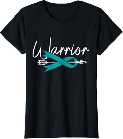 Ovarian Cancer Awareness Month Woman Teal Ribbon Warrior T-Shirt