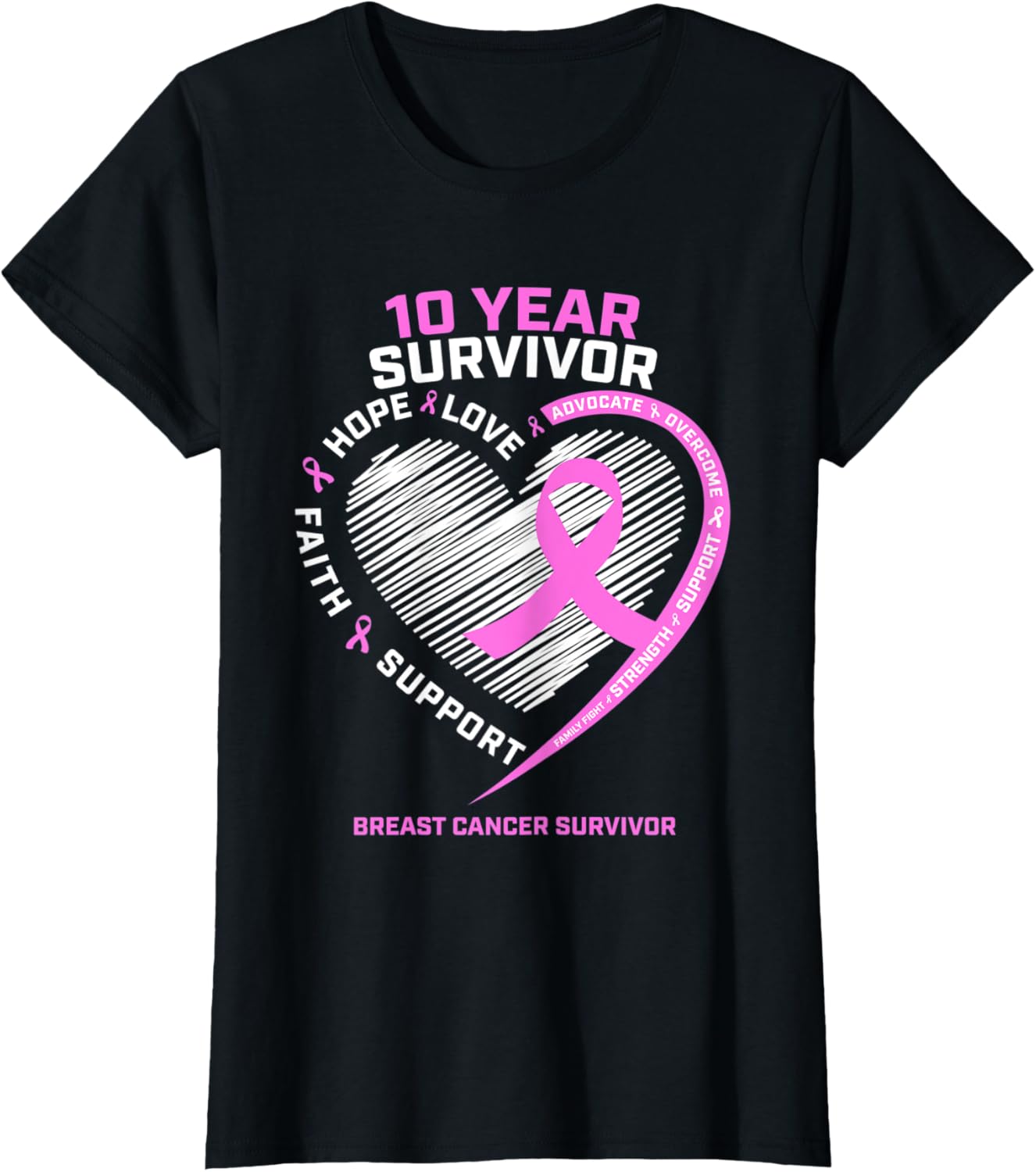 Womens 10 Year Breast Cancer Awareness Survivor Warrior Fighter T-Shirt