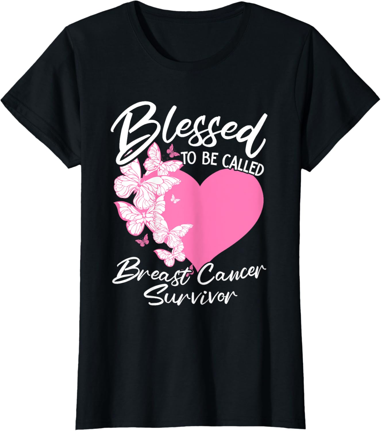 Blessed To Be Called Breast Cancer Survivor Pink Butterfly T-Shirt