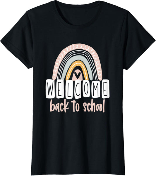 Womens Welcome Back to School First Day of School Boho Rainbow T-Shirt