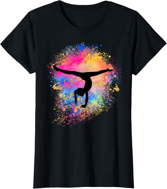 Girls Rainbow Gymnastics Female Gymnast Silhouette HandStand T-Shirt