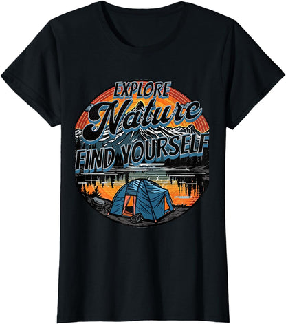 Explore Nature, Find Yourself great outdoors Mountain Graph T-Shirt