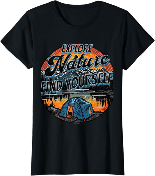 Explore Nature, Find Yourself great outdoors Mountain Graph T-Shirt