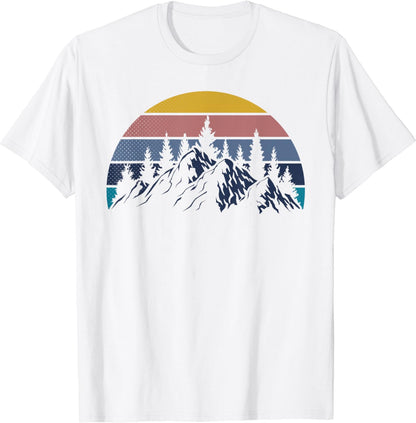 Retro Vintage Trees Cool Art Nature Sunrise Hiking Camping T-Shirt