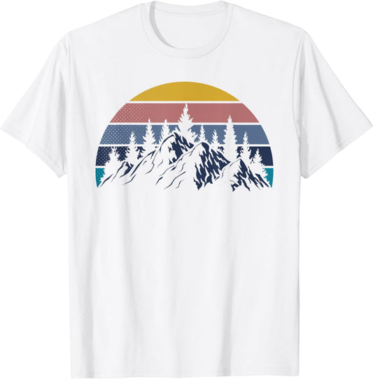Retro Vintage Trees Cool Art Nature Sunrise Hiking Camping T-Shirt