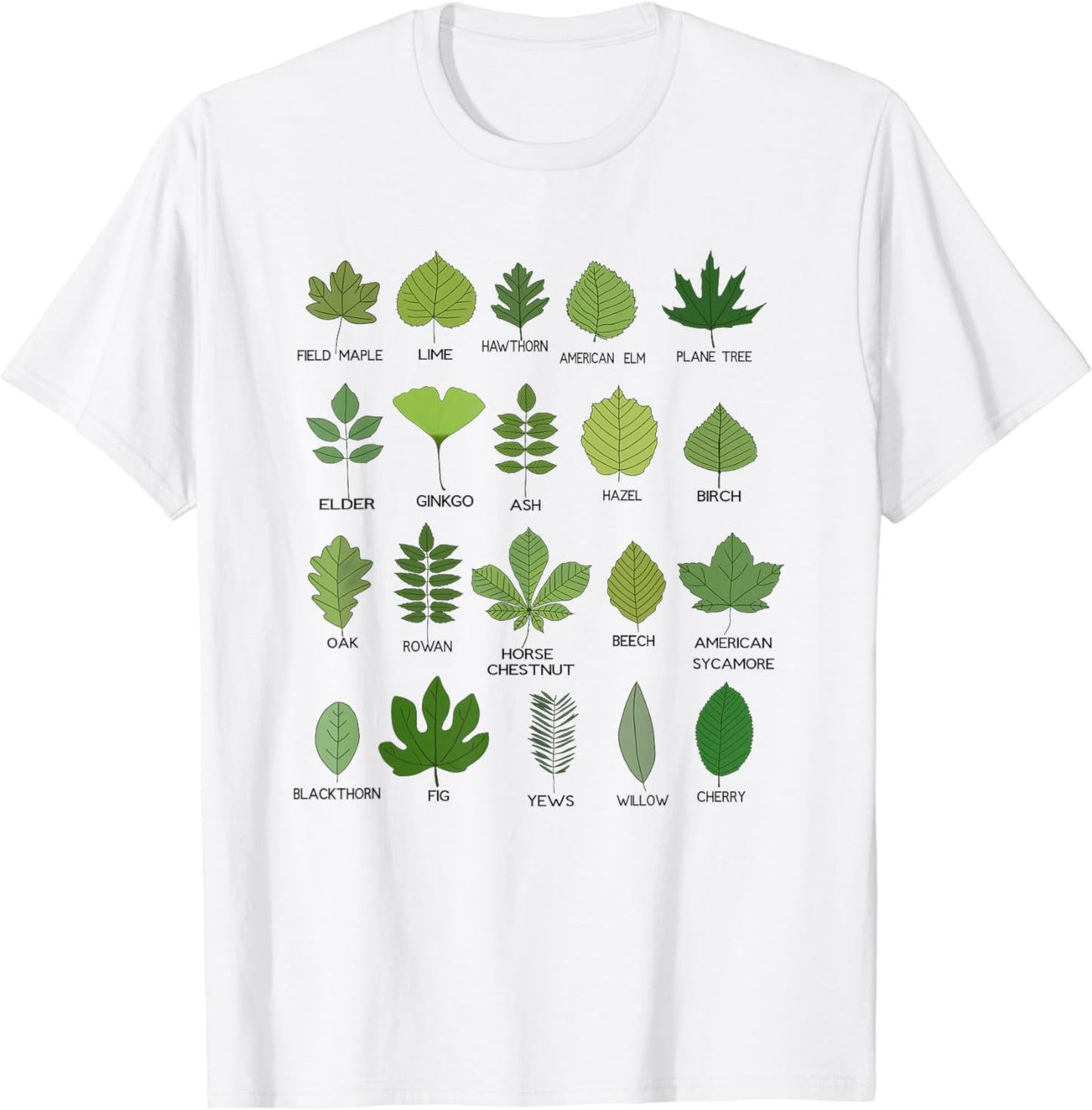 Different Types of Tree Leaves, Common Leaves, Nature Lovers T-Shirt
