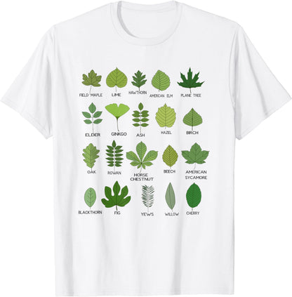 Different Types of Tree Leaves, Common Leaves, Nature Lovers T-Shirt