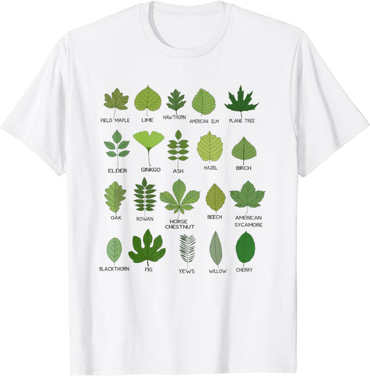 Different Types of Tree Leaves, Common Leaves, Nature Lovers T-Shirt