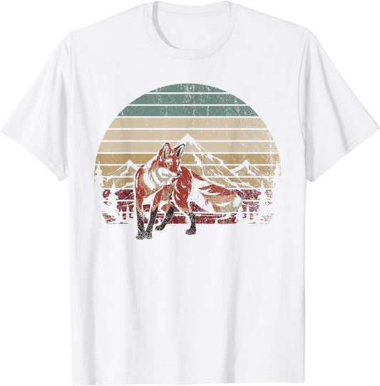 Retro Mountains Nature Animal Lover Forest Animal Fox T-Shirt