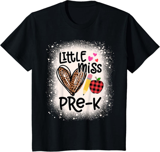 Leopard Little Miss Pre-K Bleached 1st Day Of School Girls T-Shirt