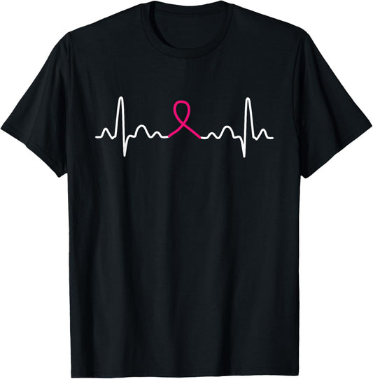 Heartbeat Breast Cancer Awareness Pink Ribbon Warrior T-Shirt