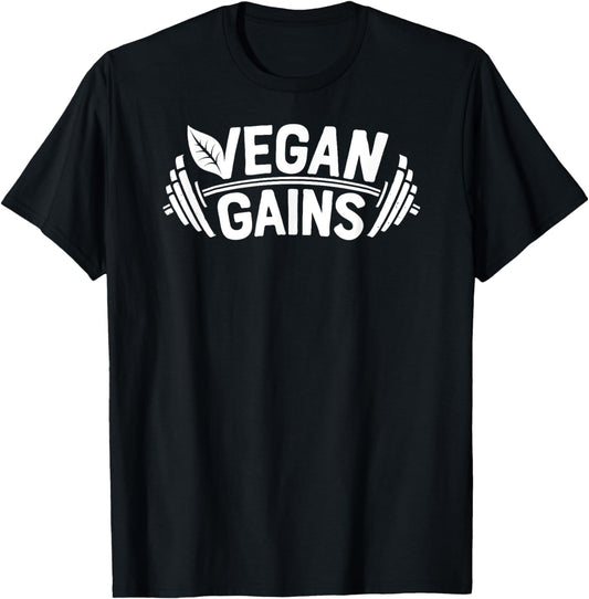 Vegan Gains T Shirt for Men Women Vegetarian Funny Gym Wear