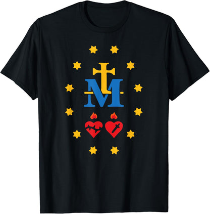 Miraculous Medal Catholic Holy Mary Sacred Heart Jesus T-Shirt