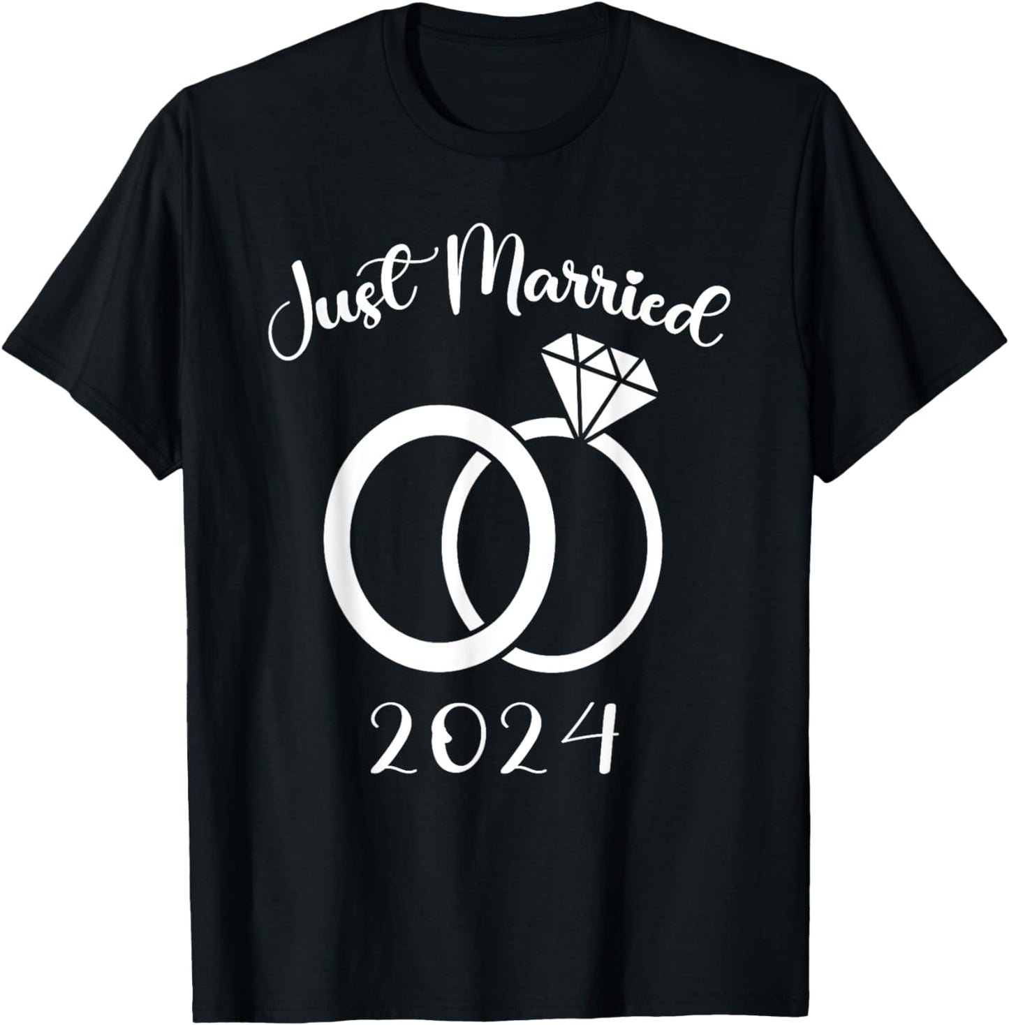 Just Married 2024 Wedding Rings Matching Couple Newlyweds T-Shirt