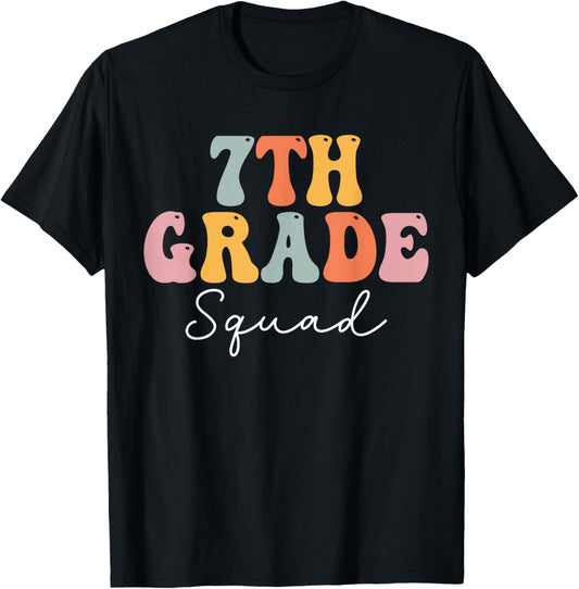 7th Grade Squad Retro Groovy Women Happy First Day Of School T-Shirt