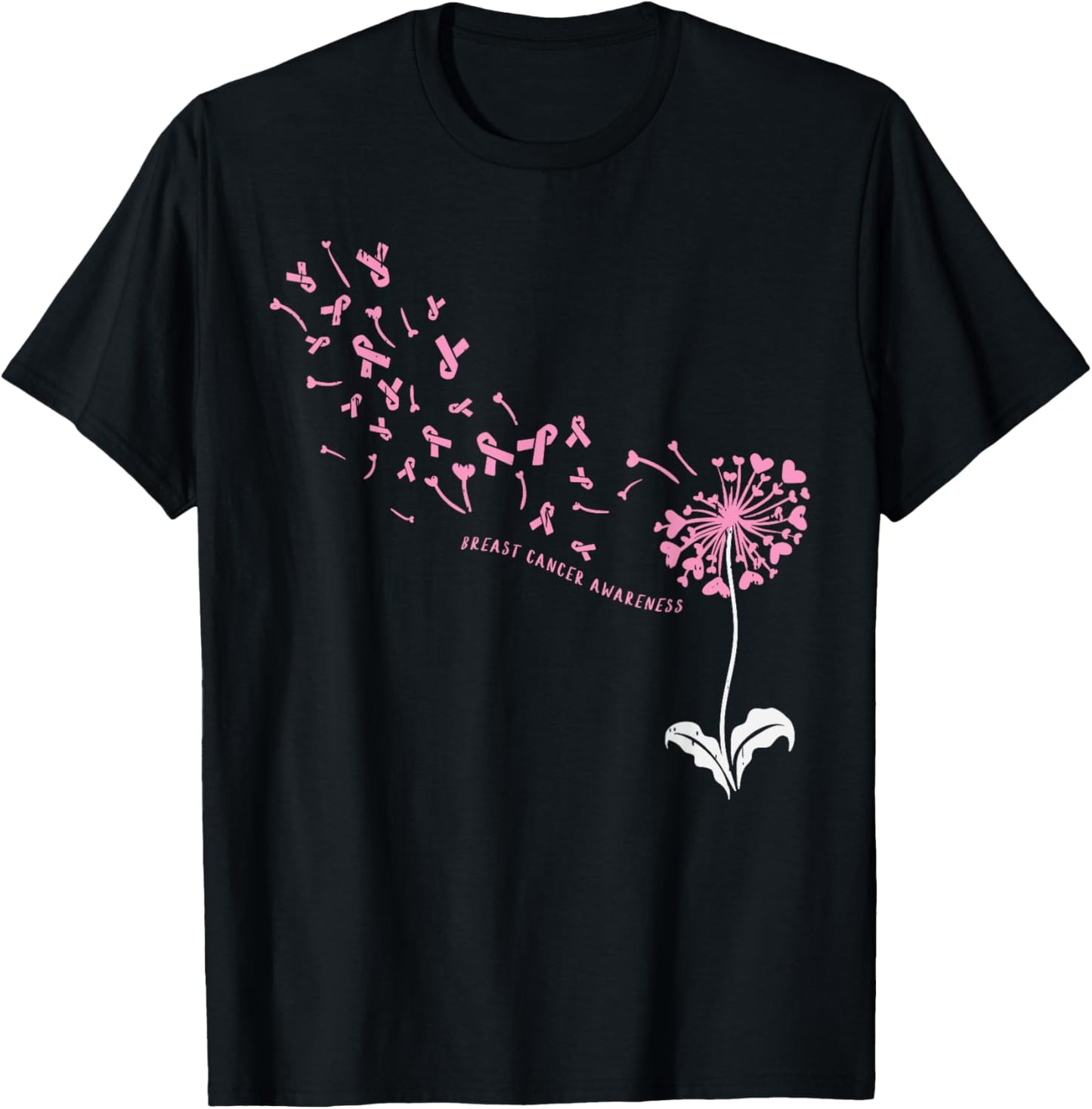 Dandelion Breast Cancer Awareness Pink Ribbon Support Gift T-Shirt