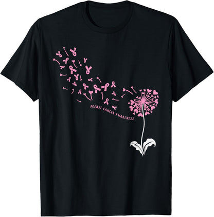 Dandelion Breast Cancer Awareness Pink Ribbon Support Gift T-Shirt