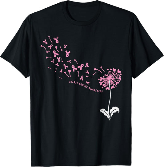 Dandelion Breast Cancer Awareness Pink Ribbon Support Gift T-Shirt