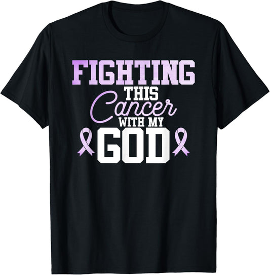 Christian Fighting Cancer Awareness Quote Purple Ribbon T-Shirt