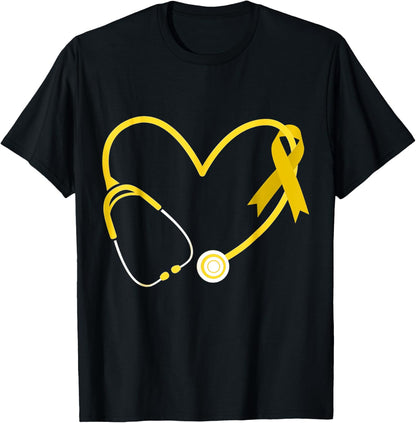 Doctor Nurse Heart Love Gold Childhood Cancer Awareness Gold T-Shirt