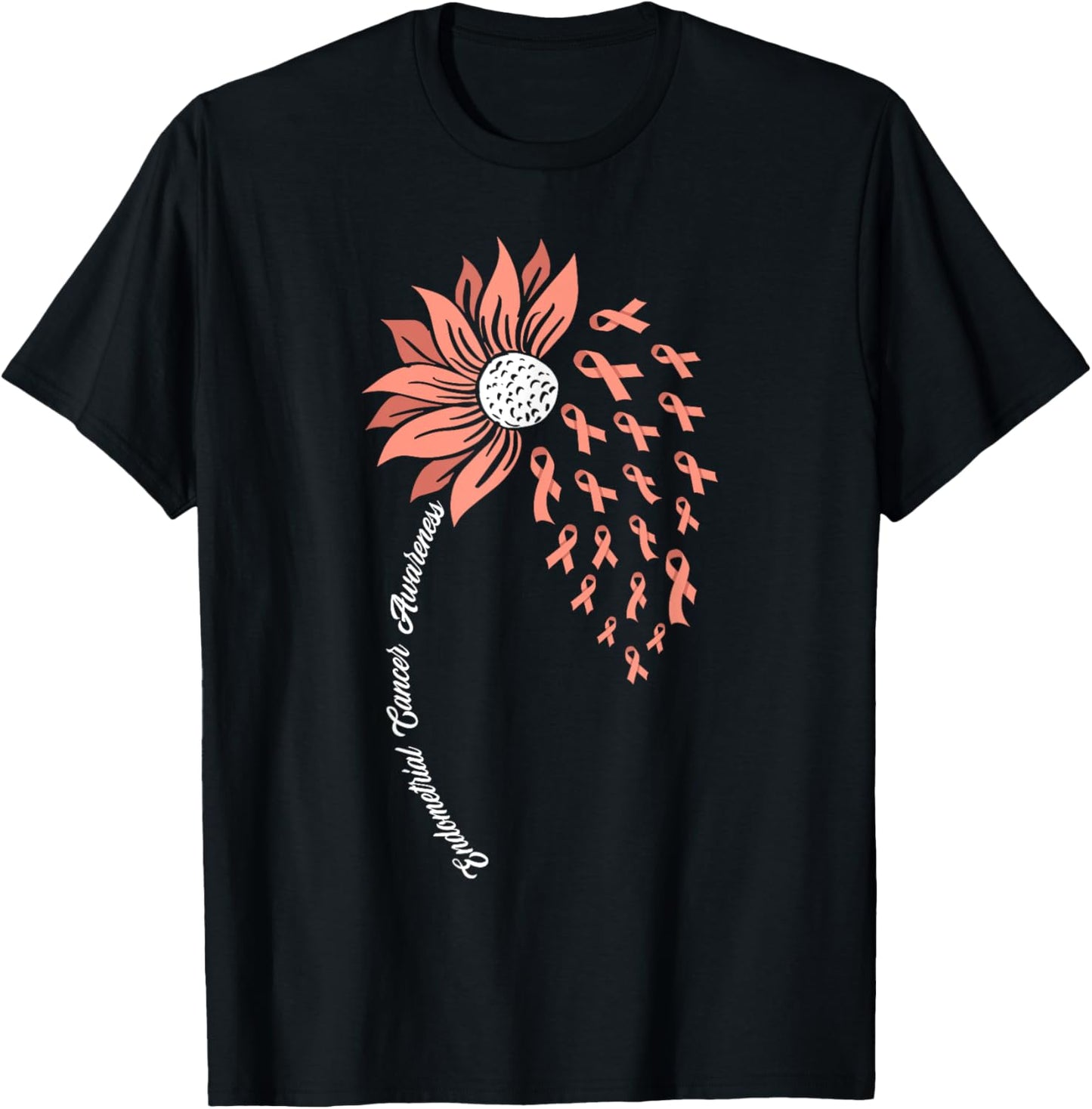 Sunflower Peach Ribbon Support Endometrial Cancer Awareness T-Shirt