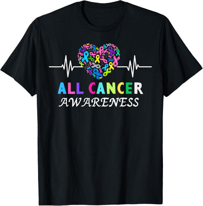 All Cancer Matters Heartbeat Multicolor Ribbon Awareness T-Shirt