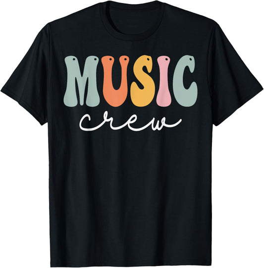 Music Crew Retro Groovy Vintage Happy First Day Of School T-Shirt