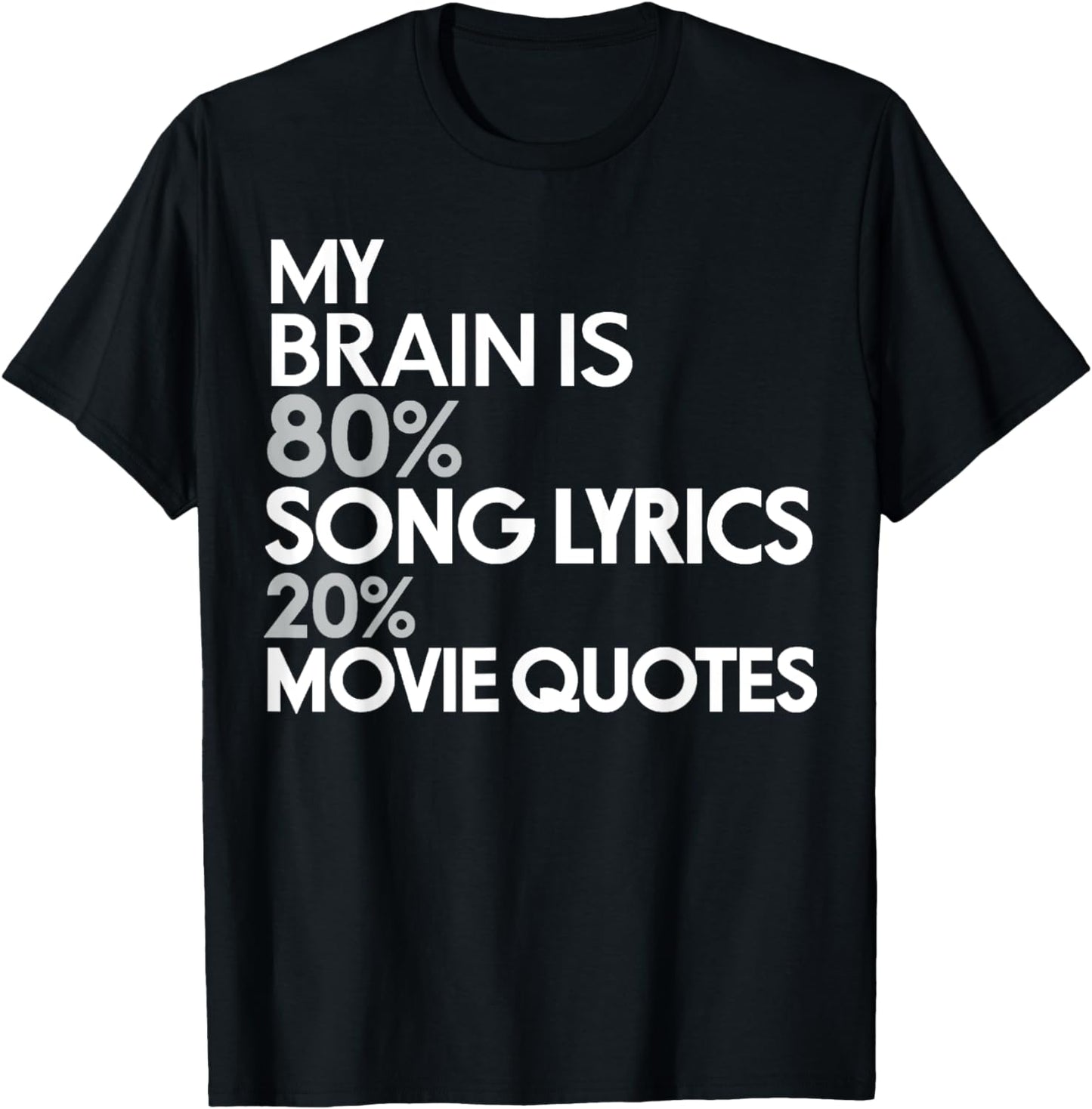 My Brain is 80% Song Lyrics 20% Movie Quotes: Funny T-Shirt