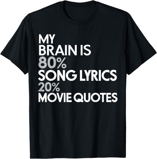 My Brain is 80% Song Lyrics 20% Movie Quotes: Funny T-Shirt