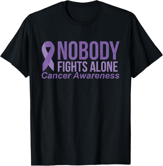 Nobody Fights Alone Cancer Awareness Lavender Ribbon T-Shirt