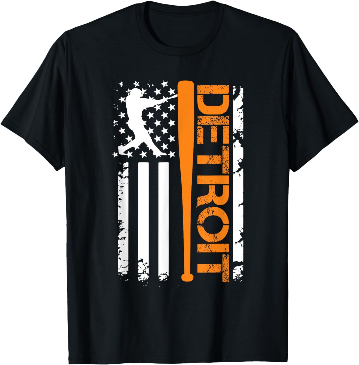 Vintage Detroit Baseball American US Flag T-Shirt