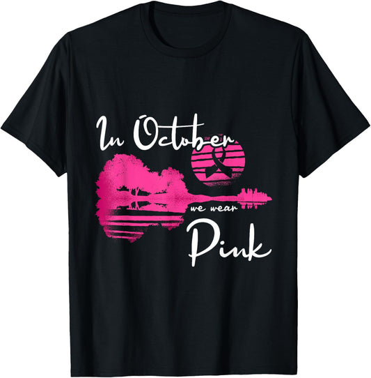 In October We Wear Pink Breast Cancer Awareness Cool Guitar T-Shirt