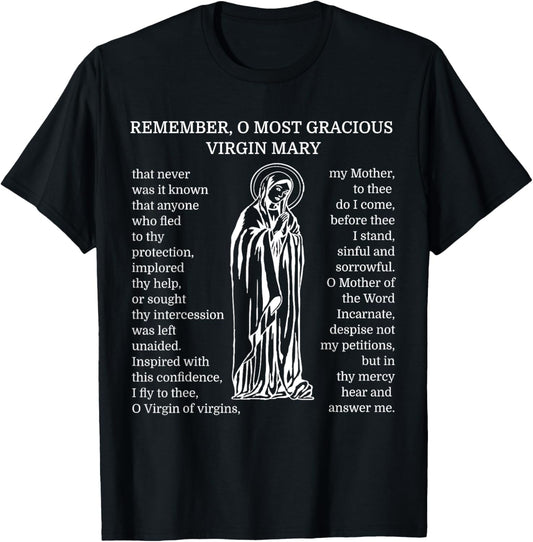 Memorare Catholic Prayer Tee Shirt Mary Mother TShirt