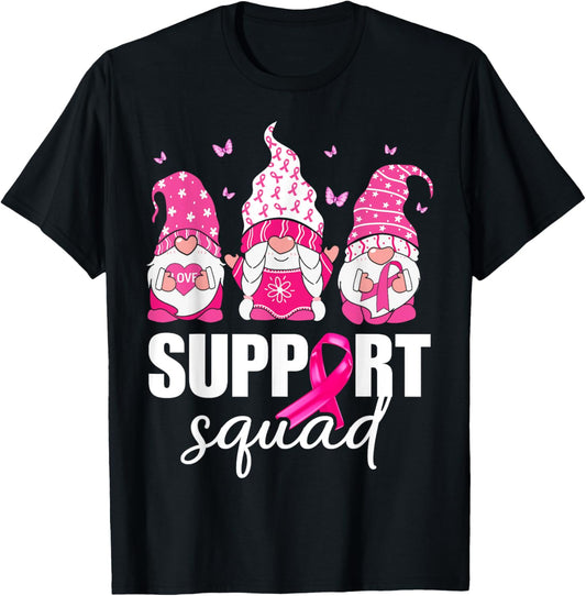 Breast Cancer Awareness Shirt For Women Gnomes Support Squad T-Shirt