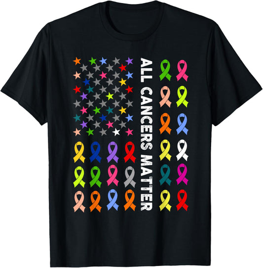 All Cancers Matters survivor awareness USA Flag All Ribbons T-Shirt