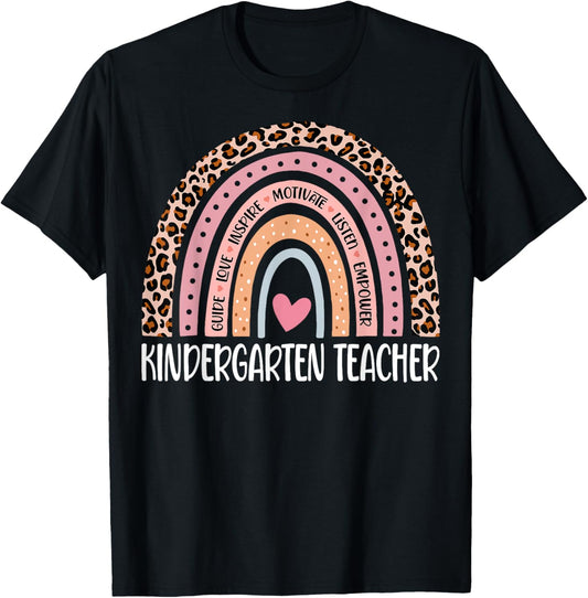 Kindergarten Teacher Rainbow Leopard 1st Day Of School T-Shirt