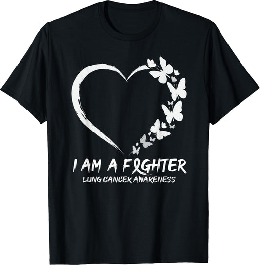 Butterfly Heart I Am A Fighter Lung Cancer Awareness T-Shirt