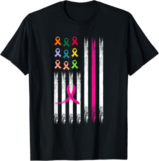 All Cancer Matters Awareness USA Flag All Ribbons T-Shirt